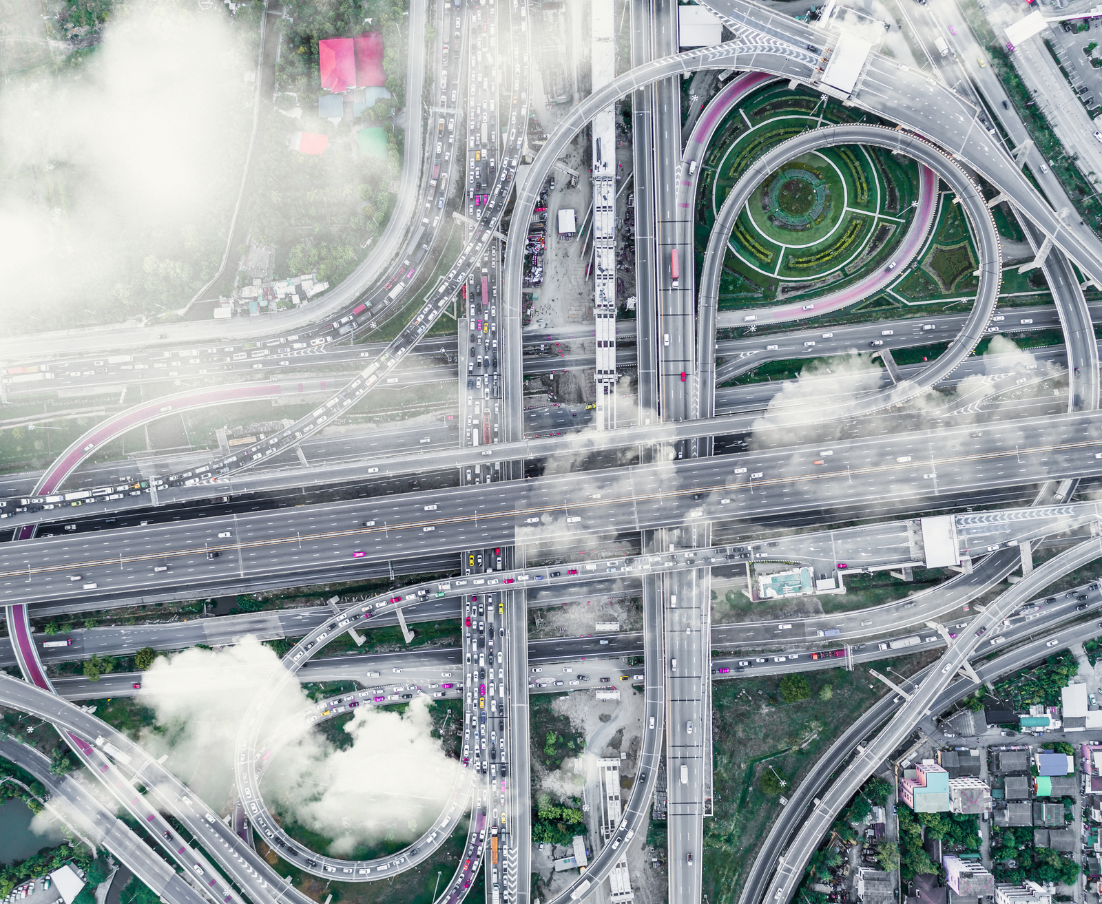 Beautiful Aerial Thailand top view expressway road with cloud and fog Beautiful Aerial Thailand top view expressway road with cloud and fog